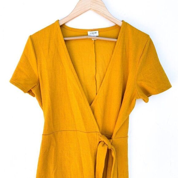 J Crew Factory Mustard Yellow Textured Knit Faux Wrap Dress ak924 - Picture 2 of 8